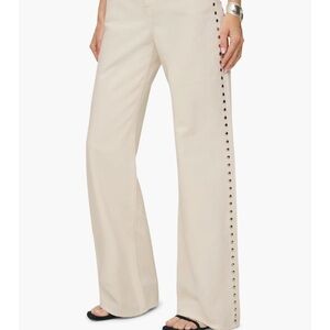 Elegant Cream Wide-Leg Pants with Side Studs